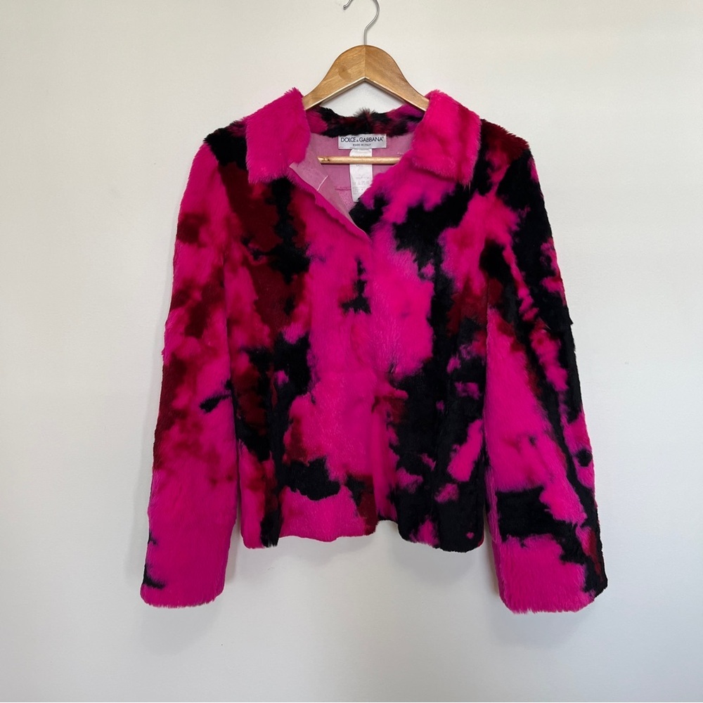 Dolce & Gabbana Fall/Winter 1999 Pink & Black Fur Lapin Tie Dye Rabbit Coat